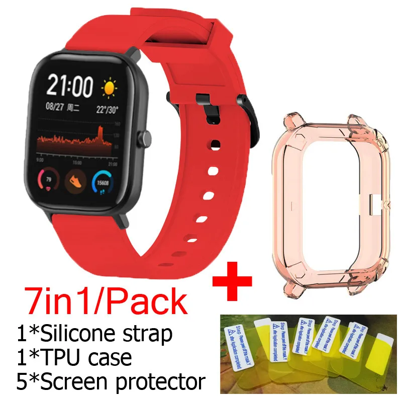7в1 для Xiaomi Huami Amazfit GTS ремешок мягкий силиконовый ремень умный ремешок для часов браслет+ ТПУ чехлы накладки+ Защитная пленка для экрана - Цвет: 09