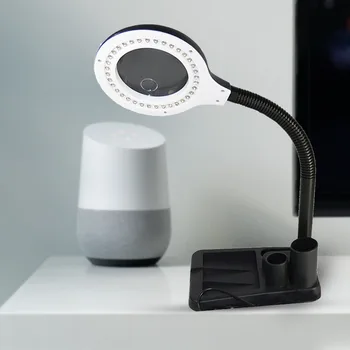 

5X-10X Office Home USB Reading Room LED Magnifying Lamp Bedroom Study Desktop Free Stand Library Glass Lens Magnifier Light