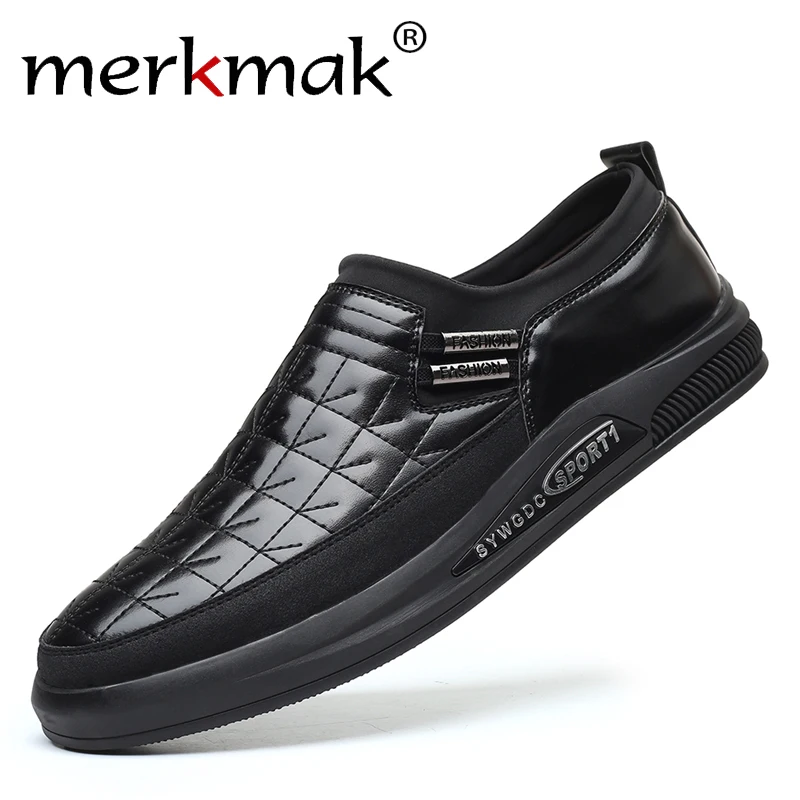 

Merkmak Men Casual Shoes Men Sneakers PU Leather Mens Slip on Shoes Man Business Formal Shoes Male Footwear Black Big Size 38-48