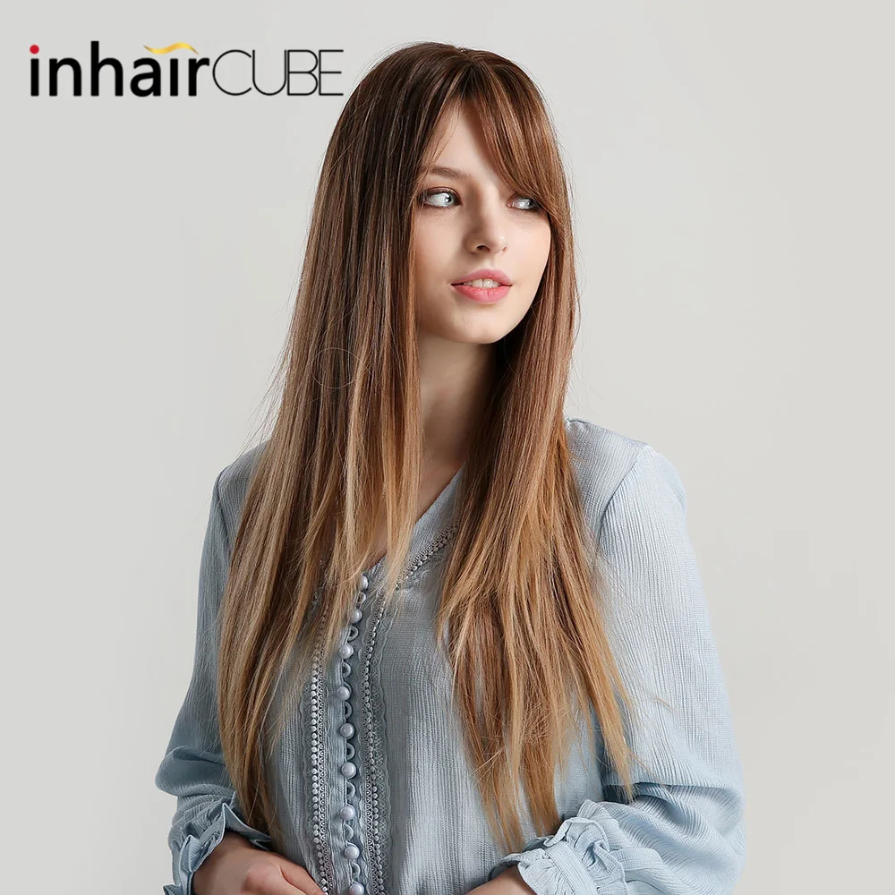 Inhaircube Длинные Синтетические натуральные прямые коричневые Омбре светлые волосы