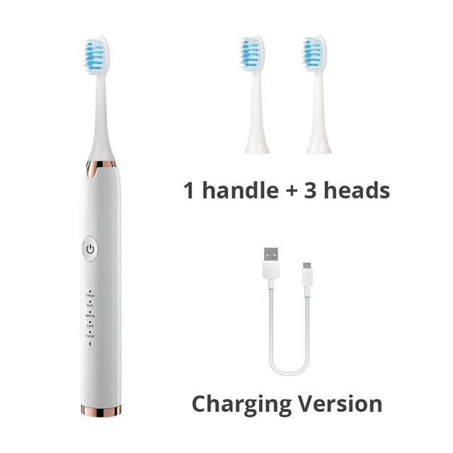 Ultrasonic Electric Toothbrush Wireless Charging for Adult IPX7 Waterproof Replacement Heads Whitening Teeth Timer Smart Brush WH-Charging Version