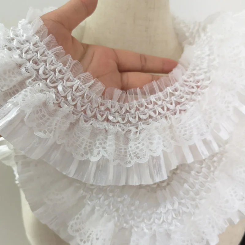 Description Picture 2 of item7cm White Pleated Net Lace Edge Trim Ribbon Fabric Embroidery Applique Sewing Craft Crochet Wedding Dress Collar Ruffle Clothes