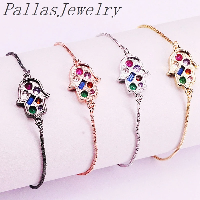 10 шт. Красивый Мульти CZ микро проложить круг бар регулируемая цепь Радуга кубического циркония браслет с подвеской Регулируемый для женщин девушек