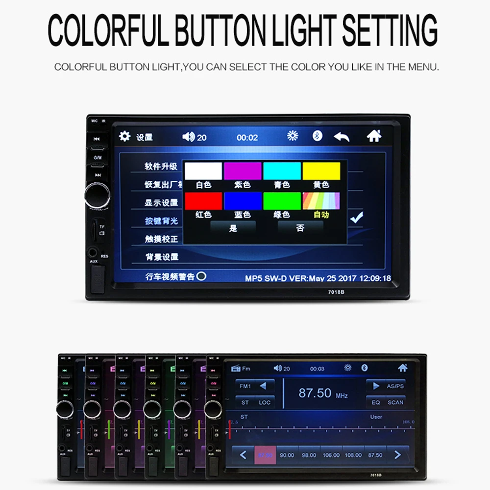 

7" HD Touch MP5 2 Din Car Radio Bluetooth Car Multimedia USB Audio Stereo with Rear View Camera Steering Wheel Remote Control