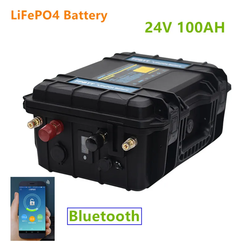 Аккумуляторная батарея 24 в 100 Ач LiFePO4 Встроенная Bluetooth BMS В lifepo4 Аккумулятор для
