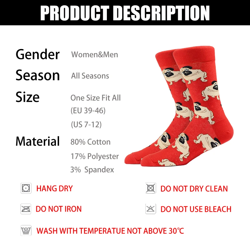 Fashion Men Happy Socks Combed Cotton Cartoon Animals Dog Cat Large Size Casual Women Cute Funny Harajuku Socks Colorful