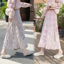 Модная женская бархатная плиссированная юбка, эластичная юбка с высокой талией на осень и зиму, Женская Корейская длинная юбка, уличная одежда