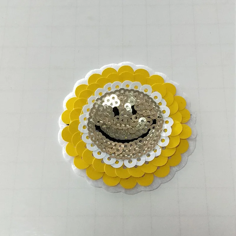 Подсолнух блестки вышитые подсолнухи блестки вышитые DIY смайлик лицо Блестки Ткань Одежда