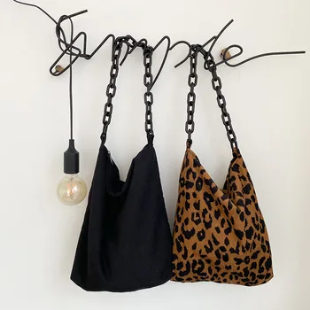 

Fashion Corduroy Handbag Thick Chain Totes Travel Simple Lady Portable Shoulder Shopping Bags