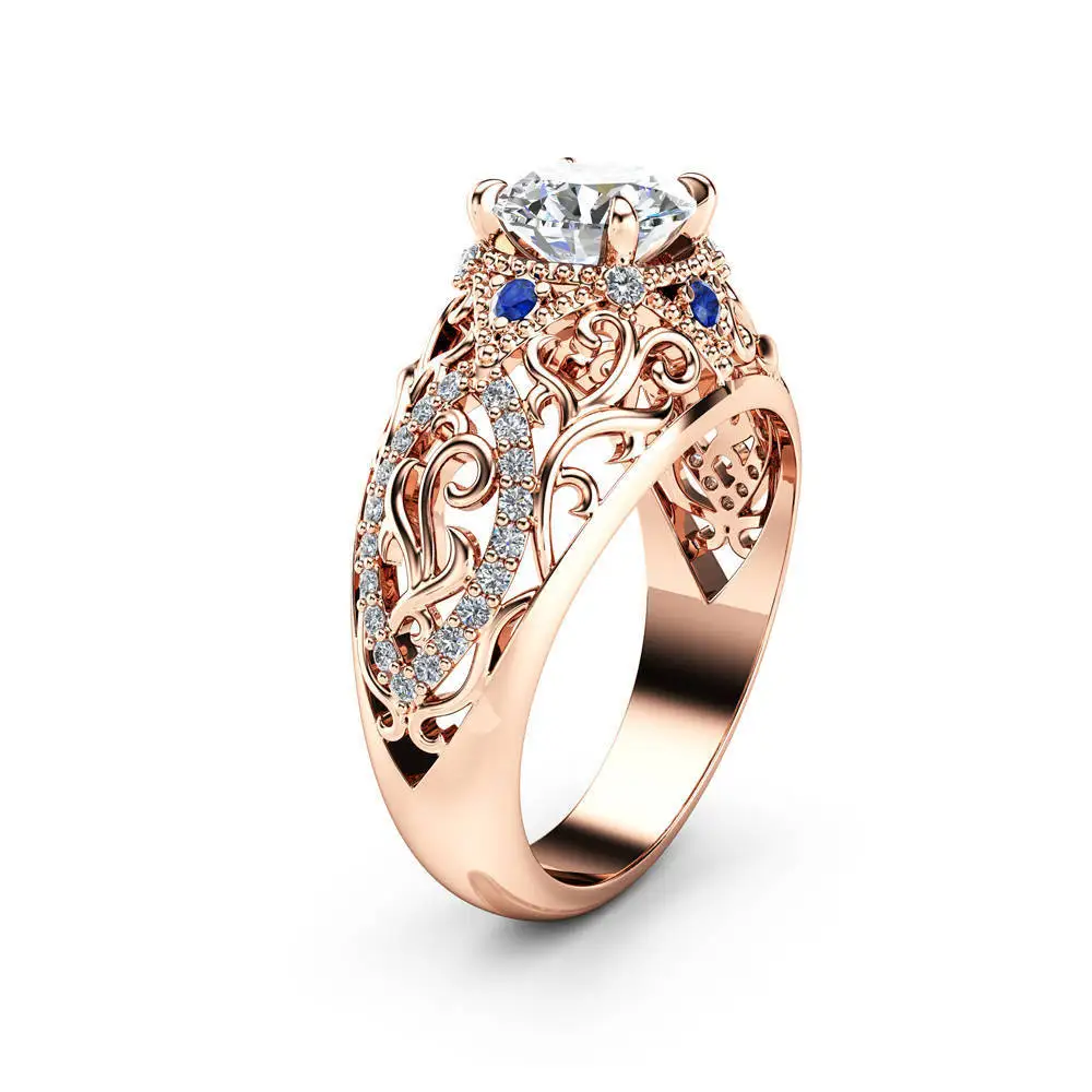 Mossovy геометрический Ажур цветок из розового золота кольца для Для женщин ювелирные изделия Обручение сплав женские обручальные кольца винтажный, с серебряным покрытием - Цвет основного камня: 14