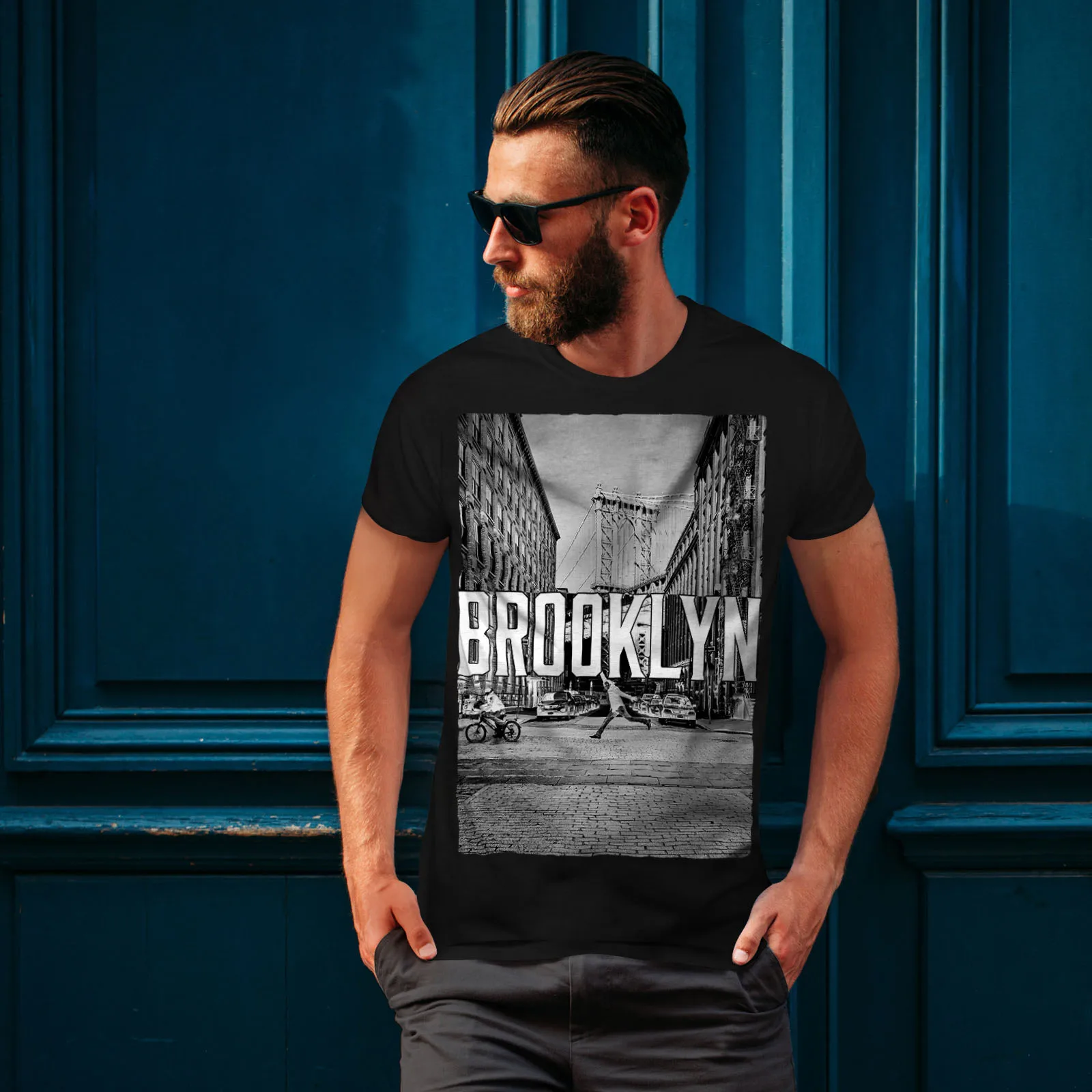 

Men's Brooklyn Urban Street Graphic Design Printed T-Shirt. Summer Cotton Short Sleeve O-Neck Unisex T Shirt New S-3XL