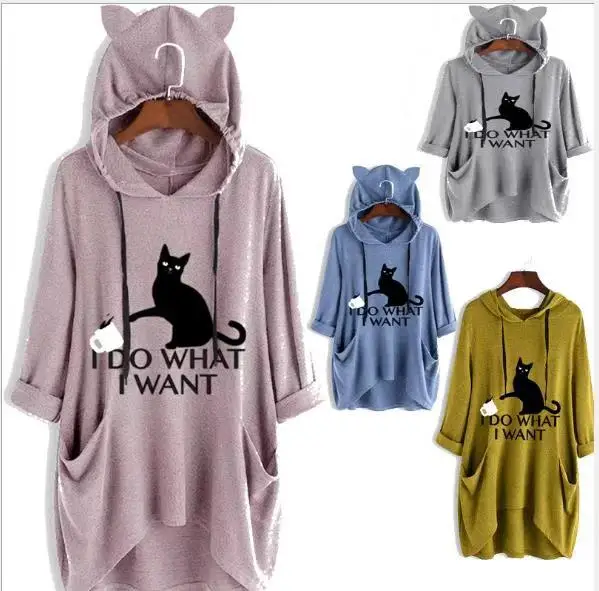 

Fshion Half Sleeve Hooded Cat Print Loose Hoodies Women 2019 Summer Autumn Plus Size 4xl 5xl Sweatshirt Oversized Hoodie Hoody