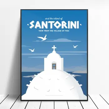 

Santorini Fira Village Canvas Travel poster Wall Art Pictures for Living Room Home Decor No Frame