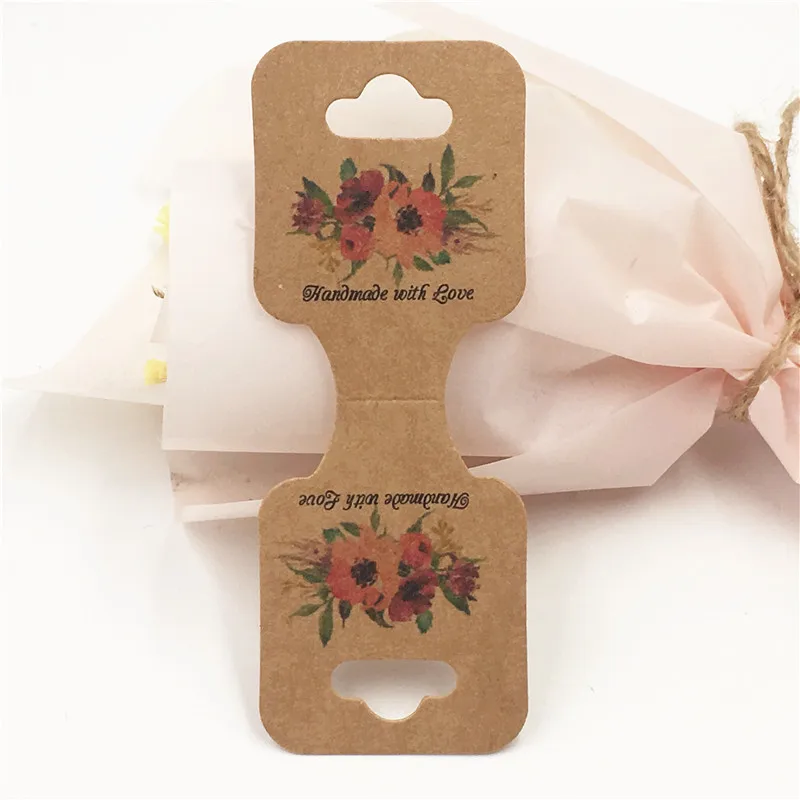 50pcs 9x3.5cm Necklace Bracelet Folding Card Jewelry Display Bracelet Flower Print Label Price Tag Cardboard DIY Gift Packaging