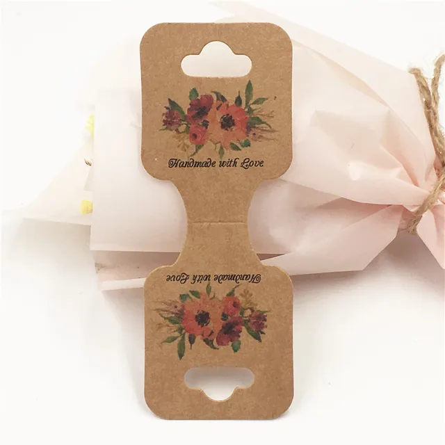 50pcs 9x3.5cm Necklace Bracelet Folding Card Jewelry Display Bracelet Flower Print Label Price Tag Cardboard DIY Gift Packaging 8