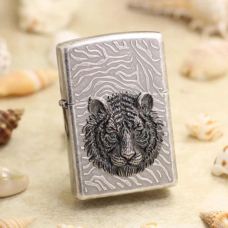 

Genuine Zippo oil lighter copper windproof 3D Tiger head Badge cigarette Kerosene lighters Gift With anti-counterfeiting code