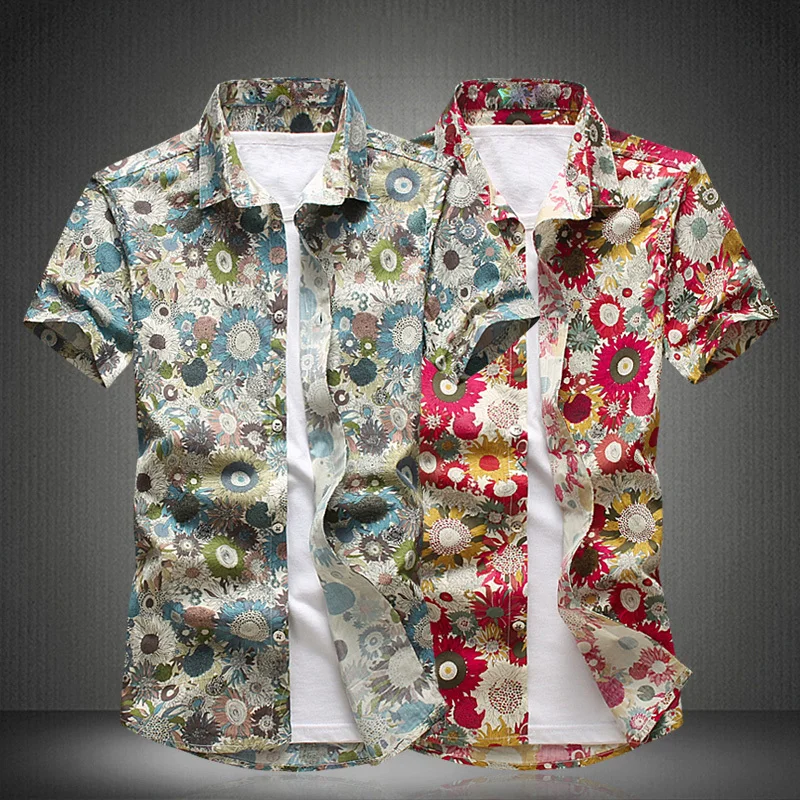 Стильная Высококачественная приталенная Мужская Летняя Повседневная рубашка с коротким рукавом, Мужская блузка с цветочным принтом