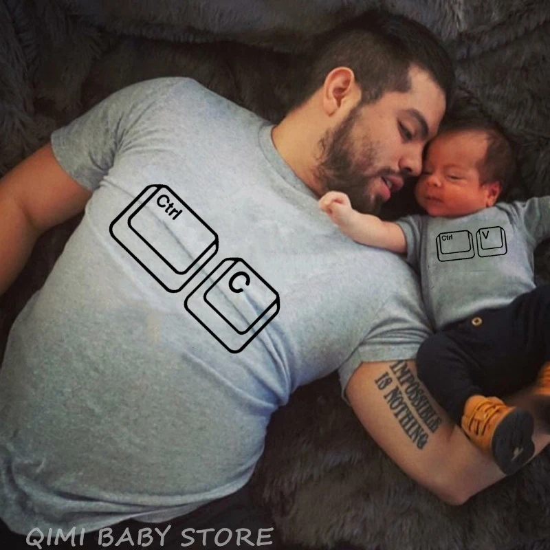 Серый Ctrl C Ctrl V Family Matching T Shirt Man Son Daughter Dad T Shirt Tops Kids Baby Girl Boys Casual Bodysuit T Shirt Family Look - Цвет: Серый