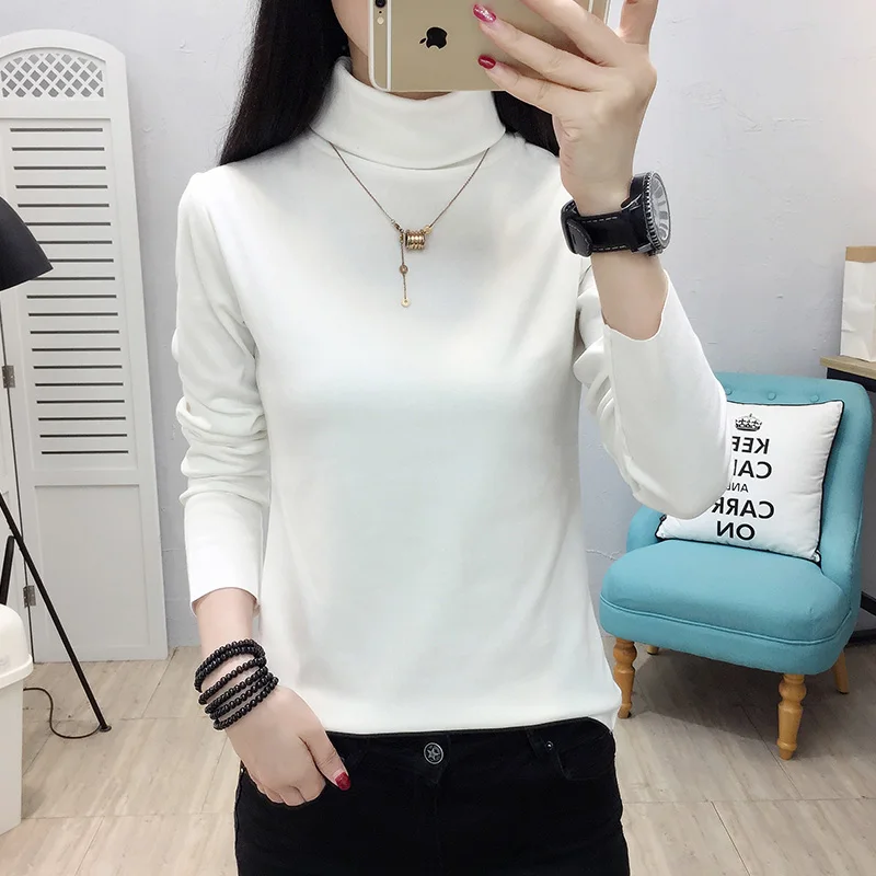 

YUANYU Slim Casual Solid color T-shirt Korea Long Sleeve Turtleneck Female Women Basic knitting T-shirts