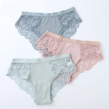 

3 Pcs Cotton Panties Women Underwear Sexy Panty Briefs Lace Panties Lingerie Panties for Female Ladies Floral Pantys Underpants