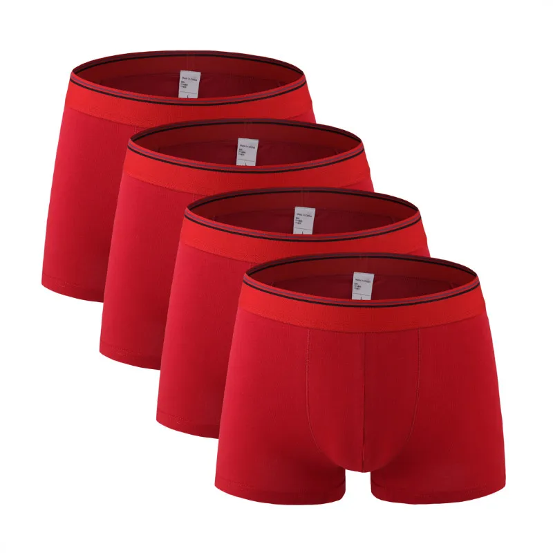4Pcs 2425 Red 4 шт./лот,, качественные хлопковые мужские боксеры, шорты, популярный бренд, модное сексуальное мужское нижнее белье, мужские трусы-боксеры, большие размеры - Цвет: 4Pcs 2425 Red