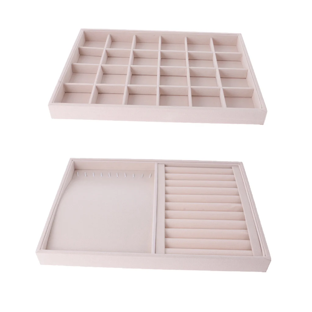 

2 Pieces Ring Earrings Necklace Jewelry Display Organizer Box Showcase Tray