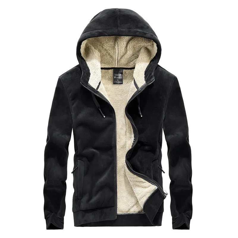 

2019 Winter New Plus Velvet Thick Hoodie Zipper Sweatshirt Mens Soft Comfortable Coat Male Solid Jacket Men Casual Warm Clothing