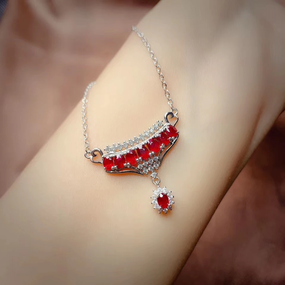 

exquisite red ruby green emerald gem necklace women silver jewelry natural gem 925 sterling silver pendent girl birthday gift