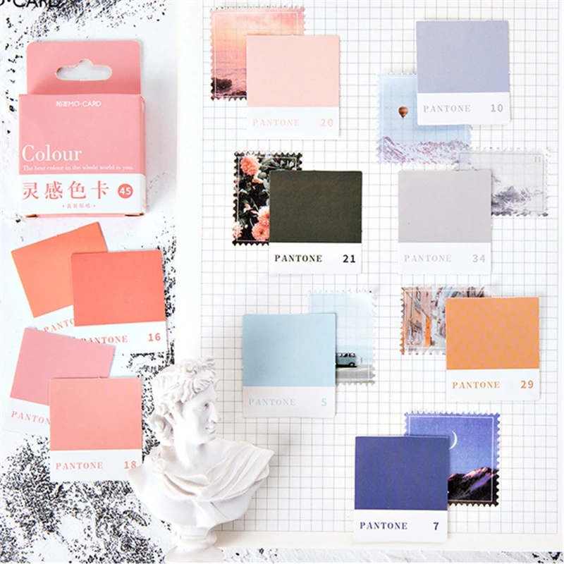 45pcs/box Color Card Stickers Inspiration Color Card Series Kawaii Cute Sticker Plan Custom Stickers Diary Stationery