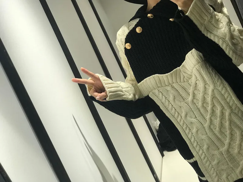 female Sweater autumn and winter new design sense high collar split knit sweater