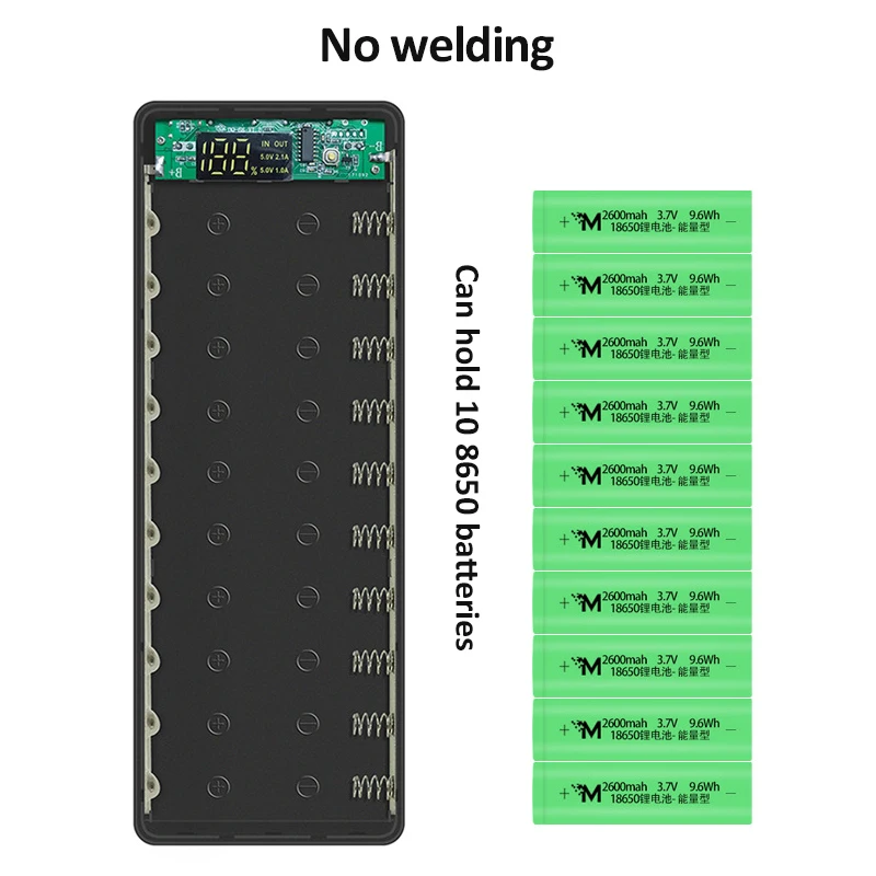 18650 Battery Storage Box Power Bank Case 10*18650 PD QC3.0 Quick Charge