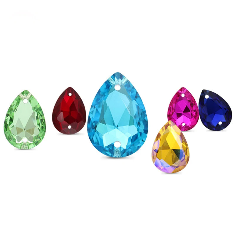 

10x14mm 13x18mm 20 pcs Teardrop Crystal Glass Sew On Stone Pointback Droplet 2 Holes Mulit Sewing Rhinestone For Garment