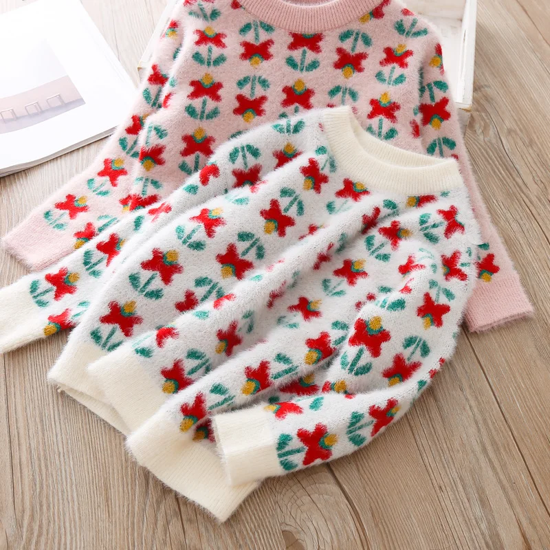 Baby Girls Sweater Knit Clothes Tops 2018 Winter Autumn Cotton Outerwear Kids Wool Cherry Sweaters Pullover for Girl 5 6 7 years | Детская