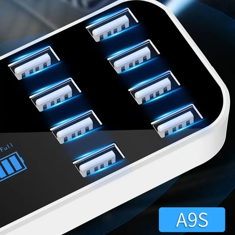 9 Ports USB Car Charger LED Current Display Charging For Mobile Phone Tablet GPS