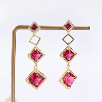 

Acecare 925 silver vintage red diamond zircon earrings style exquisite gold-plated craft earrings simple design earrings