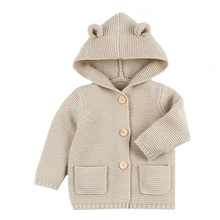 Suéter cálido de invierno para bebé recién nacido, capucha de piel desmontable, cárdigan de punto para niño y niña, prendas de vestir exteriores, prendas de punto para niños de 1 a 24M