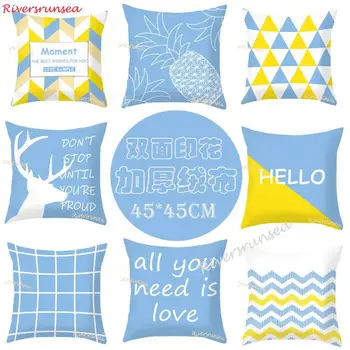 

Modern Style Blue Pillow Simple English Deer Head Pineapple Geometric Pattern Nordic Chair Cushion For Living Room Decoration