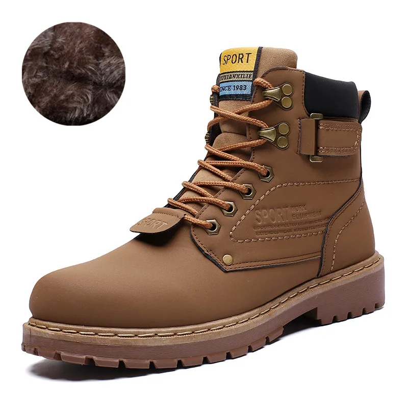Зимние теплые ботинки для мужчин; Роскошные брендовые модные кожаные военные ботинки для мужчин; Рабочая обувь; повседневные ботильоны на меху; Botas KOZLOV - Цвет: brown with fur