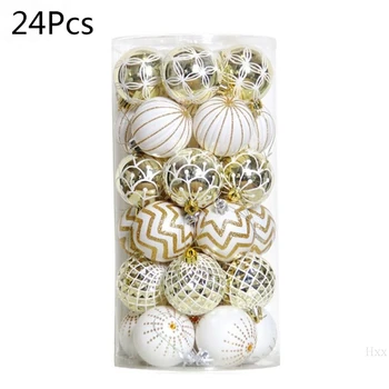 

New 24Pcs white gold Mixed Christmas Tree Decor Balls Xmas Party Hanging Ball