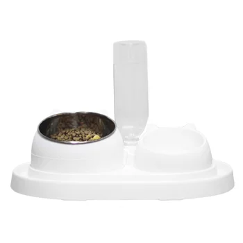 

1 Set Double Bowl Automatic Drinking Bowl Pet Feeder Creative Feeding Basin Cat Food Water Bowl Pet Supply for Cat Dog Pet (Whit