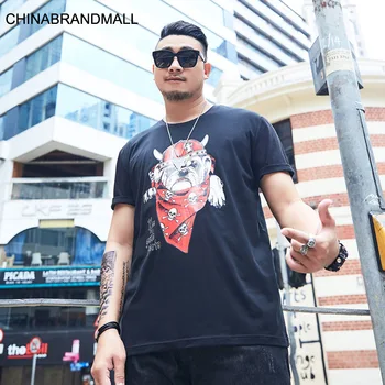 

Fat Laosuper Fat Man Big size Men's Wear Trend Bullfighting Dog Printing Short Sleeve Round Neck T-shirt Shirt Male