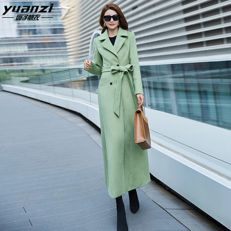 Зеленое шерстяное Женское пальто авокадо новинка 2019 зимнее длинное модное выше