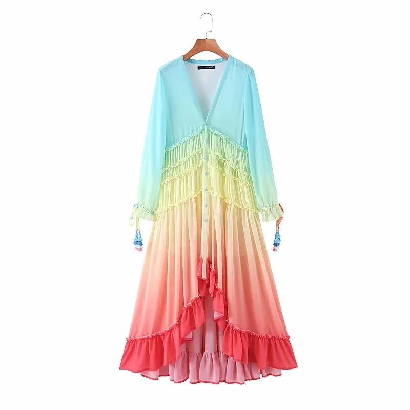 Bohemian Rainbow Tiered Maxi Dress 6