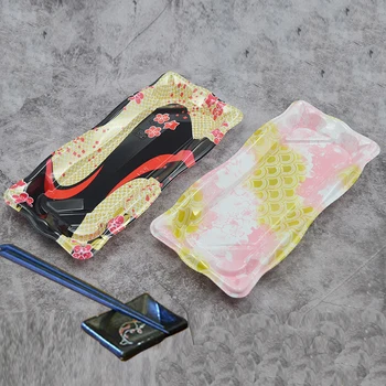 

50pcs Printed sushi box top grade Sashimi box Disposable takeaway packaging boxes with lid 24.5*11*5cm