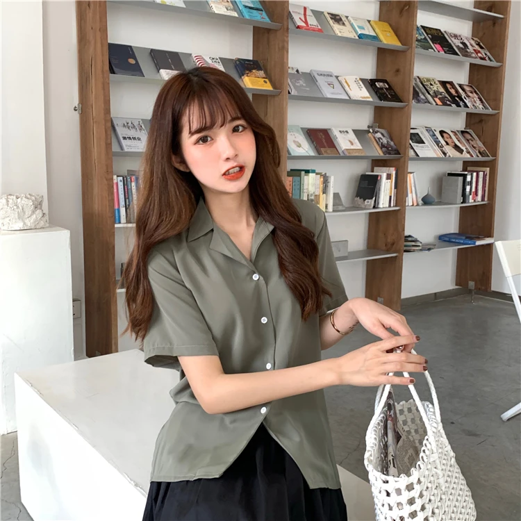 Turndown Collar Short Sleeve Chiffon Shirt Blouse Women 2020 Office Ol Overalls Shirt Casual Button Loose Summer Simple Tops Turndown Collar Short Sleeve Chiffon Shirt Blouse Women 2020 Office Ol Overalls Shirt Casual Button Loose Summer Simple Tops