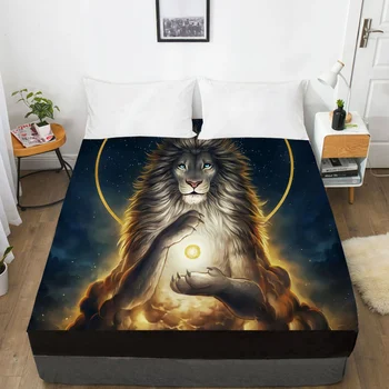 

1pc 3D Bed Sheet with Elastic Fitted Sheet 135/150/180/200/160x200 Mattress Cover Double King Queen Home Meditating lion