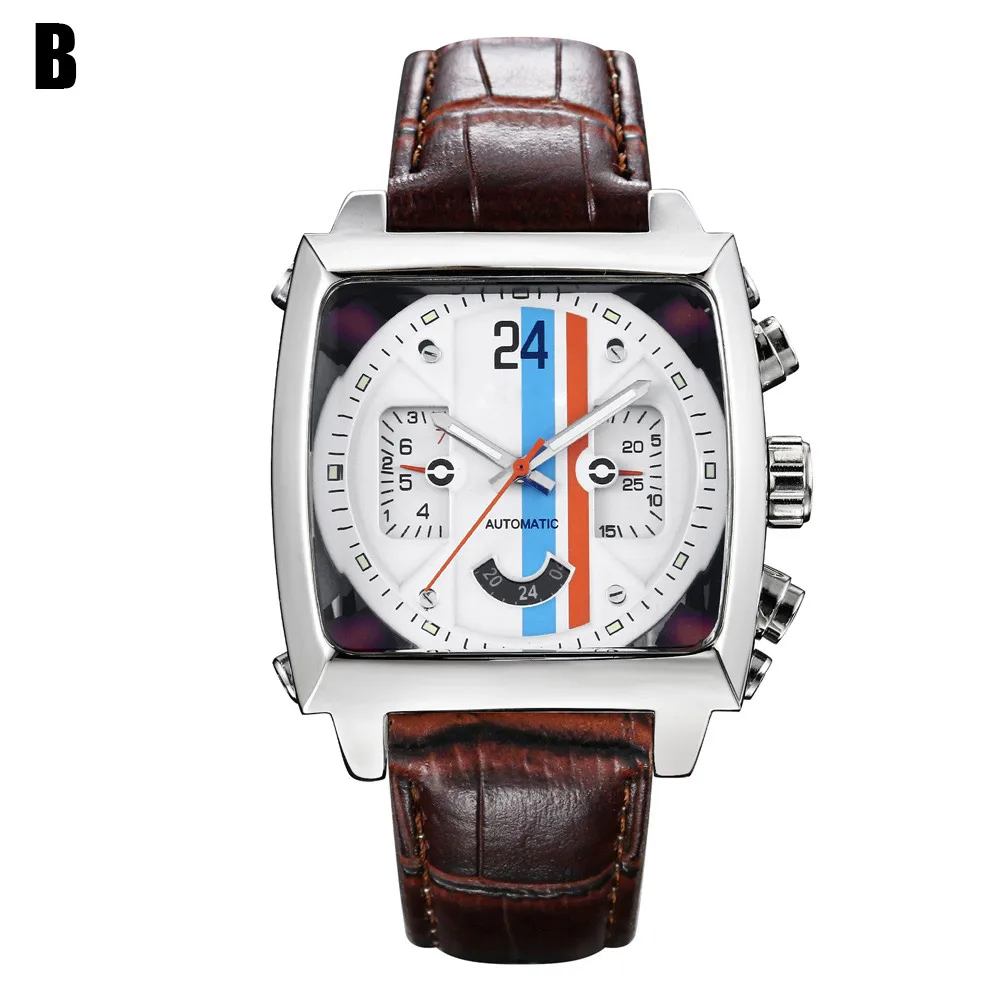 

Newly Racing Square Watch Leather Belt Wristband Automatic Mechanical Watch Gifts m99