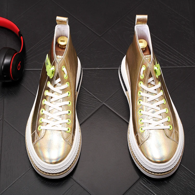 New Trending Men Casual Luxury high tops lace-up gold silver Platform Shoes sneakers Youth Man Trending Leisure Shoes