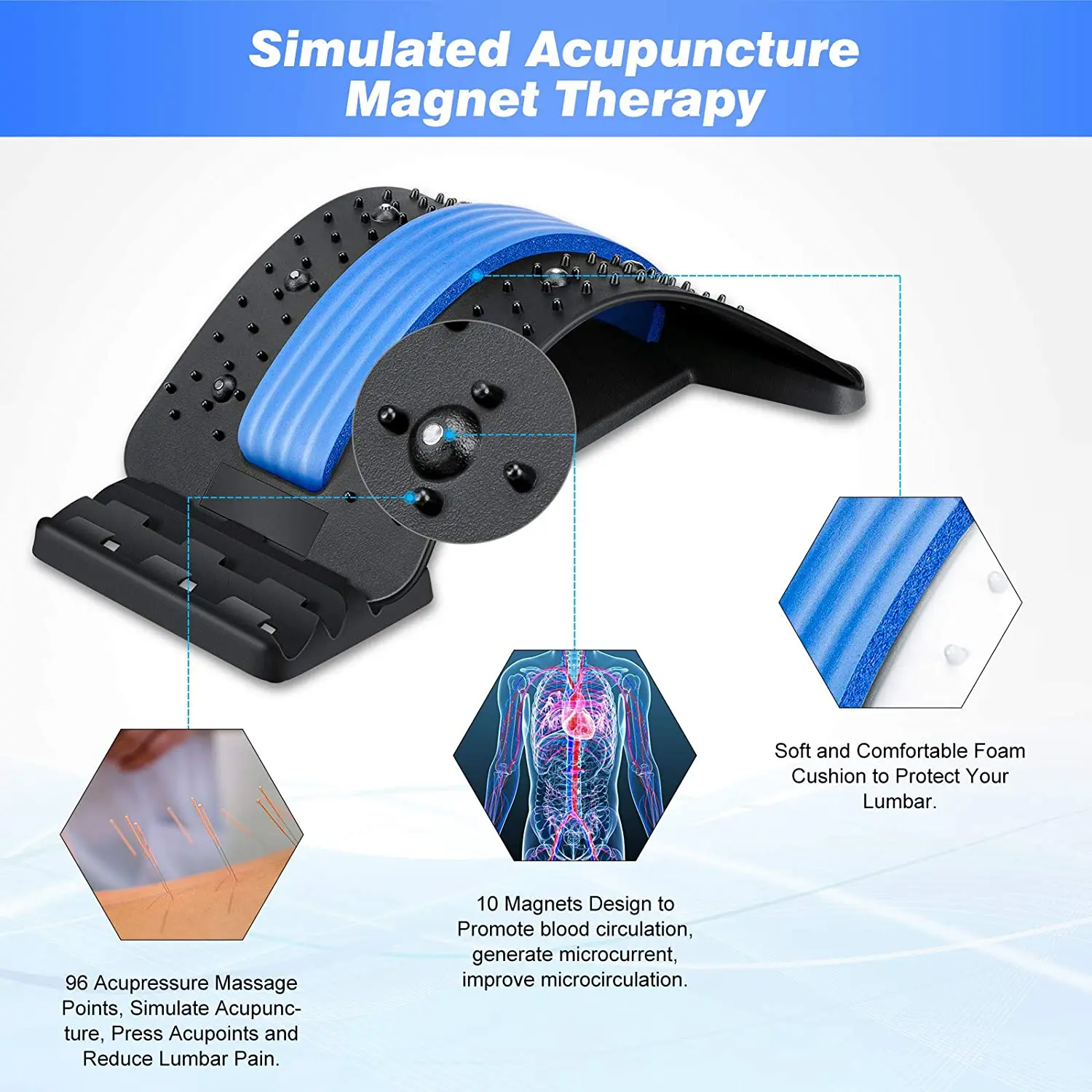 Back Massager Stretcher Spine Deck Back Pain Relief with Magnetic Acupressure Points Spine Deck Stretcher Lower