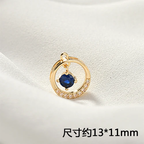 17-blue Круглый циркониевый кулон покрытый медью 18 К настоящее золото аксессуары DIY серьги ожерелье браслет материал аксессуары - Цвет: 17-blue